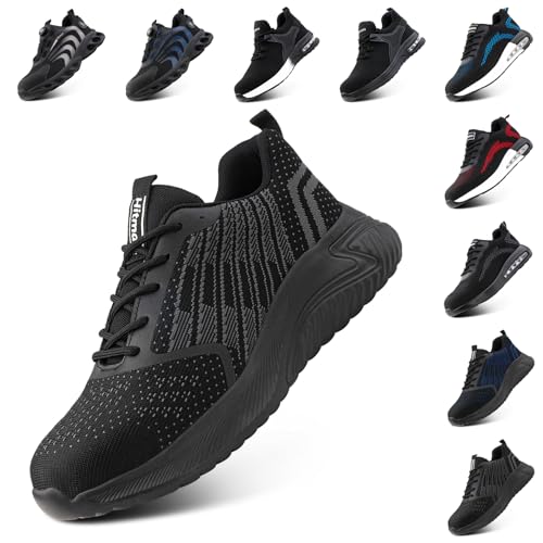 Hitmars Arbeitsschuhe Herren Sicherheitsschuhe Damen Stahlkappenschuhe Bequeme Kochschuhe Leicht Dachdeckerschuhe Schuhe Arbeit Schwarz EU 45 von Hitmars