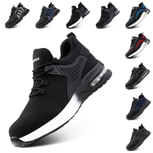Hitmars Arbeitsschuhe Herren Sicherheitsschuhe Damen Stahlkappenschuhe Bequeme Kochschuhe Leicht Dachdeckerschuhe Schuhe Arbeit Schwarz Weiß EU 44 von Hitmars