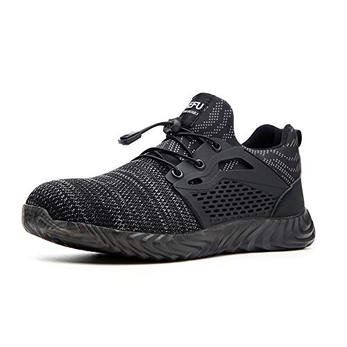 Hitmars Arbeitsschuhe Herren Sneaker Sicherheitsschuhe Damen Stahlkappe Schutz Mesh Leicht Grau-3 EU40 von Hitmars