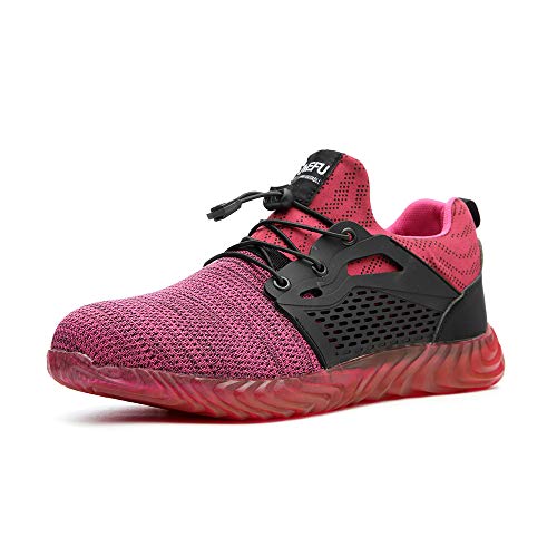 Hitmars Arbeitsschuhe Herren Sneaker Sicherheitsschuhe Damen Stahlkappe Schutz Mesh Leicht Pink-3 EU41 von Hitmars