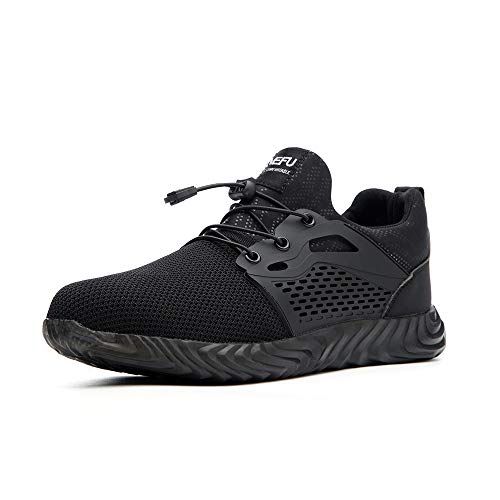 Hitmars Arbeitsschuhe Herren Sneaker Sicherheitsschuhe Damen Stahlkappe Schutz Mesh Leicht Schwarz-3 EU45 von Hitmars