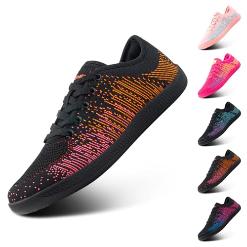 Hitmars Barfußschuhe Damen Zehenschuhe Minimalistische Barfussschuhe Damen Walkingschuhe Fitnessschuhe Laufschuhe Breiter Casual Sneaker Barfuss Schuhe Orange 36 EU von Hitmars