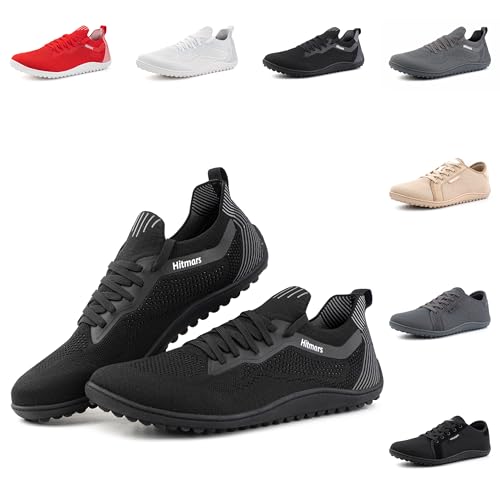 Hitmars Barfussschuhe Herren Barfußschuhe Damen Traillaufschuhe Barfuß Schuhe Outdoor Sneaker Trekkingschuhe Zehenschuhe Fitnessschuhe Unisex 1 Schwarz EU 40 von Hitmars