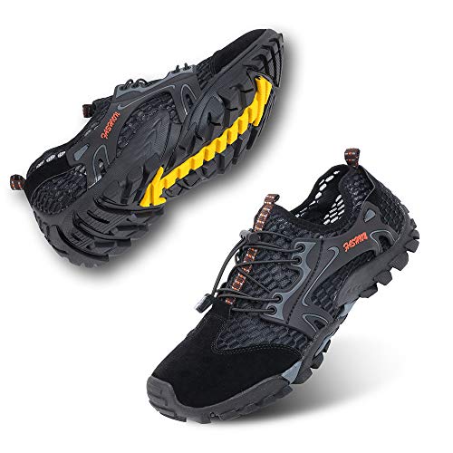Hitmars Barfussschuhe Trekkingschuhe Herren Aquaschuhe Traillaufschuhe Wasserschuhe Strandschuhe Schwimmschuhe rutschfest Surfschuhe Schwarz-1 39 EU von Hitmars