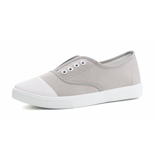 Hitmars Damen Convas Sneaker Freizeit Leicht Stoff Schuhe Low Top Keine Schnürsenkel Segeltuchschuhe Atmungsaktive Bequeme 01 Grau EU41 von Hitmars