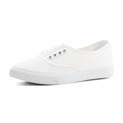 Hitmars Damen Convas Sneaker Freizeit Leicht Stoff Schuhe Low Top Keine Schnürsenkel Segeltuchschuhe Atmungsaktive Bequeme 02 Weiß EU36 von Hitmars