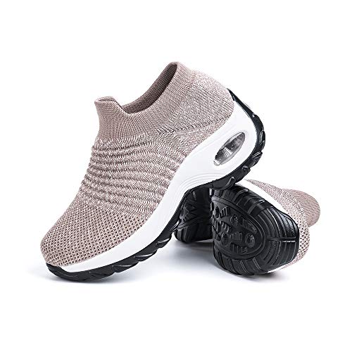 Hitmars Sneakers Damen Turnschuhe Laufschuhe Sportschuhe Frauen Air Knit Mesh Atmungsaktive Leichte Luftpolster Lässig Bequem 2-Khaki Größe 37 von Hitmars