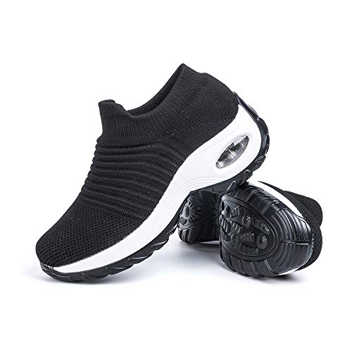 Hitmars Sneakers Damen Turnschuhe Laufschuhe Sportschuhe Frauen Air Knit Mesh Atmungsaktive Leichte Luftpolster Lässig Bequem 2-Schwarz Weiß Größe 39 von Hitmars