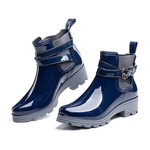 Hitmars Gummistiefel Damen Chelsea Boots Gartenschuhe Rain Boots Regenstiefel Segelstiefel Wasserdicht Regenschuhe Halbgummistiefel Blau EU37 von Hitmars