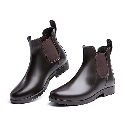 Hitmars Gummistiefel Damen Chelsea Boots Gartenschuhe Rain Boots Regenstiefel Segelstiefel Wasserdicht Regenschuhe Halbgummistiefel Braun EU38 von Hitmars