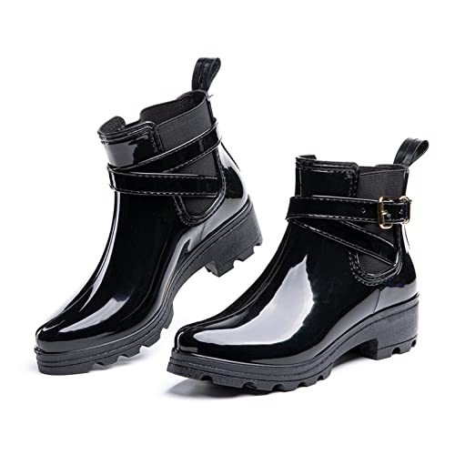 Hitmars Gummistiefel Damen Chelsea Boots Gartenschuhe Rain Boots Regenstiefel Segelstiefel Wasserdicht Regenschuhe Halbgummistiefel Schwarz EU35 von Hitmars