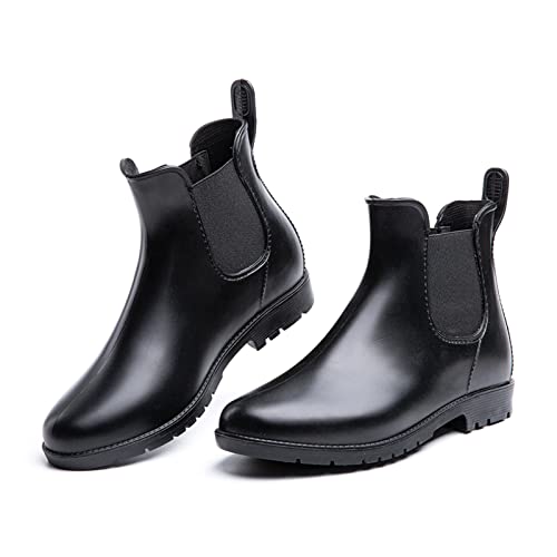 Hitmars Gummistiefel Damen Chelsea Boots Gartenschuhe Rain Boots Regenstiefel Segelstiefel Wasserdicht Regenschuhe Halbgummistiefel Schwarz EU36 von Hitmars