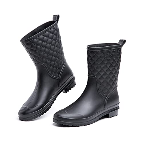 Hitmars Gummistiefel Damen Chelsea Boots Gartenschuhe Rain Boots Regenstiefel Segelstiefel Wasserdicht Regenschuhe Halbgummistiefel Schwarz EU38 von Hitmars