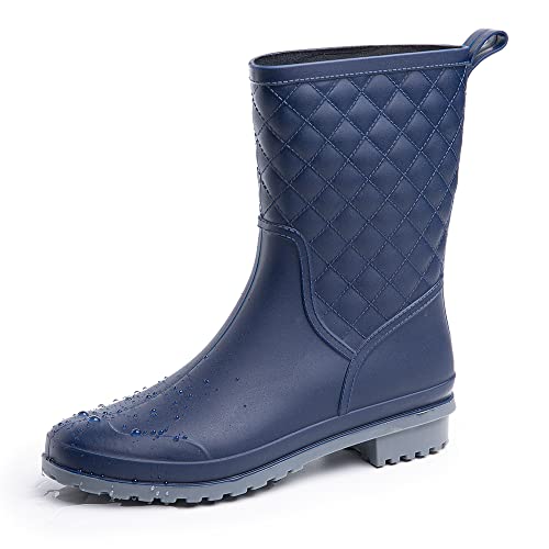 Hitmars Gummistiefel Damen Gartenschuhe Rain Boots Regenstiefel Chelsea Boots Segelstiefel Wasserdicht Regenschuhe Halbgummistiefel Blau EU37 von Hitmars