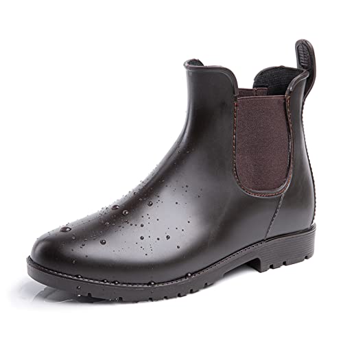 Hitmars Gummistiefel Damen Gartenschuhe Rain Boots Regenstiefel Chelsea Boots Segelstiefel Wasserdicht Regenschuhe Halbgummistiefel Braun EU40 von Hitmars