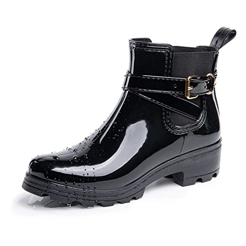 Hitmars Gummistiefel Damen Gartenschuhe Rain Boots Regenstiefel Chelsea Boots Segelstiefel Wasserdicht Regenschuhe Halbgummistiefel Schwarz EU35 von Hitmars