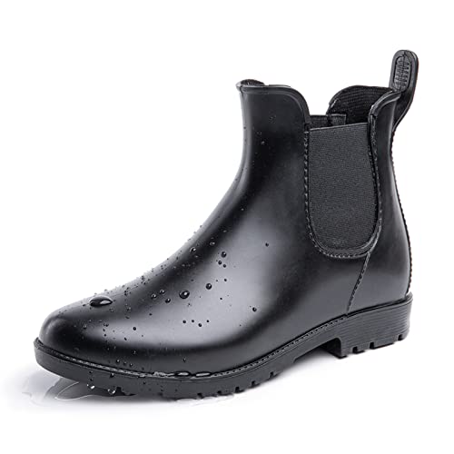 Hitmars Gummistiefel Damen Gartenschuhe Rain Boots Regenstiefel Chelsea Boots Segelstiefel Wasserdicht Regenschuhe Halbgummistiefel Schwarz EU37 von Hitmars