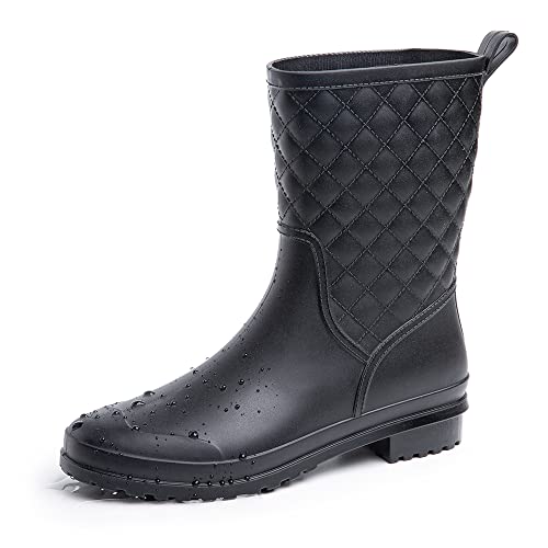Hitmars Gummistiefel Damen Gartenschuhe Rain Boots Regenstiefel Chelsea Boots Segelstiefel Wasserdicht Regenschuhe Halbgummistiefel Schwarz EU38 von Hitmars
