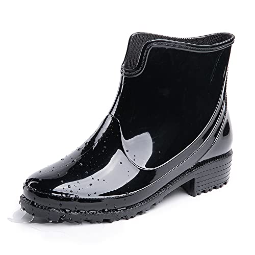 Hitmars Gummistiefel Damen Gartenschuhe Rain Boots Regenstiefel Chelsea Boots Segelstiefel Wasserdicht Regenschuhe Halbgummistiefel Schwarz EU38 von Hitmars