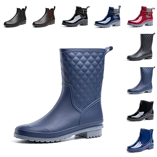 Hitmars Gummistiefel Damen Halbhoch Chelsea Gummistiefeletten Regenstiefel Kurzschaft Boots Outdoor Gartenschuhe Blau 40 EU von Hitmars