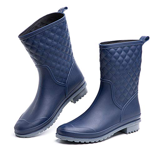 Hitmars Gummistiefel Damen Kurz Schlupfstiefel Regenstiefel Frauen Stiefeletten Stiefel Kurzschaft Wasserdicht Chelsea Boots- Gr. 38 EU , Blau von Hitmars