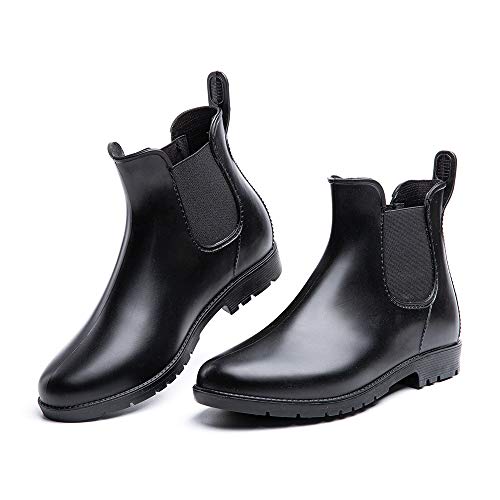 Hitmars Gummistiefel Damen Kurz Schlupfstiefel Regenstiefel Frauen Stiefeletten Stiefel Kurzschaft Wasserdicht Chelsea Boots Schwarz Größe 43 EU von Hitmars