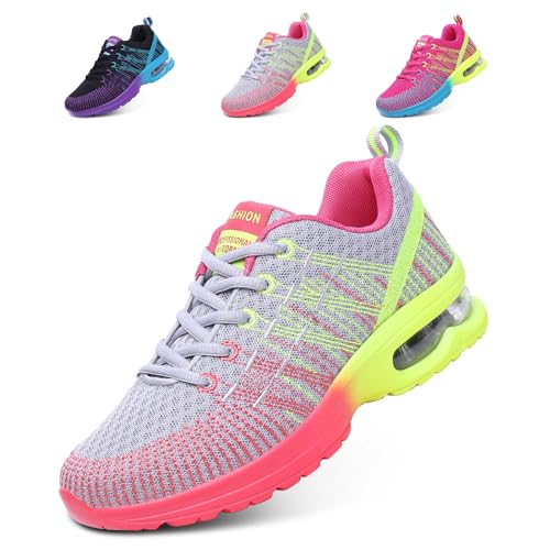 Hitmars Laufschuhe Damen Turnschuhe Luftpolster Sneaker Atmungsaktiv Sportschuhe Leicht Joggingschuhe rutschfest Straßenlaufschuhe Walkingschuhe Fitness Running Outdoor Grau EU 37 von Hitmars