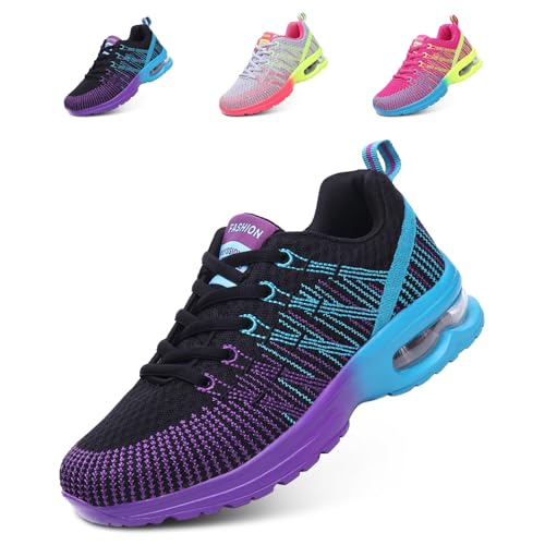 Hitmars Laufschuhe Damen Turnschuhe Luftpolster Sneaker Atmungsaktiv Sportschuhe Leicht Joggingschuhe rutschfest Straßenlaufschuhe Walkingschuhe Fitness Running Outdoor Schwarz EU 40 von Hitmars