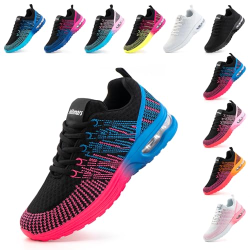 Hitmars Laufschuhe Damen Sportschuhe Turnschuhe Straßenlaufschuhe Joggingschuhe Atmungsaktiv Leichtgewichts Mesh rutschfeste Sneaker Blau-Rot EU 38 von Hitmars
