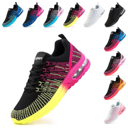 Hitmars Laufschuhe Damen Sportschuhe Turnschuhe Straßenlaufschuhe Joggingschuhe Atmungsaktiv Leichtgewichts Mesh rutschfeste Sneaker Gelb-Lila EU 40 von Hitmars