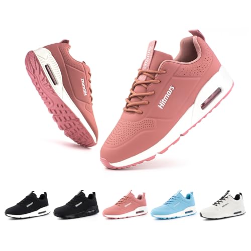 Hitmars Laufschuhe Damen Turnschuhe Luftkissen Running Sportschuhe Leicht Fitness Straßenlaufschuhe Spritzschutz rutschfest Kunstleder STA1-Rosa EU42 von Hitmars