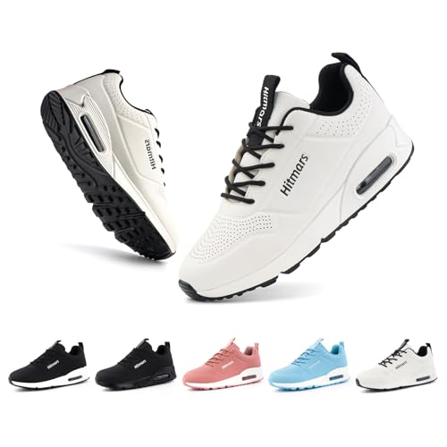 Hitmars Laufschuhe Damen Turnschuhe Luftkissen Running Sportschuhe Leicht Fitness Straßenlaufschuhe Spritzschutz rutschfest Kunstleder STA1-Weiß EU42 von Hitmars