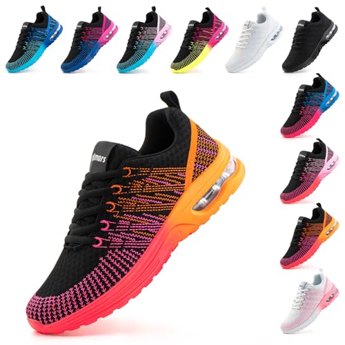 Hitmars Laufschuhe Damen Turnschuhe Luftpolster Sneaker Air Sportschuhe Atmungsaktiv Joggingschuhe Straßenlaufschuhe rutschfest Joggingschuhe Walkingschuhe Fitness Running Outdoor Orange EU 39 von Hitmars