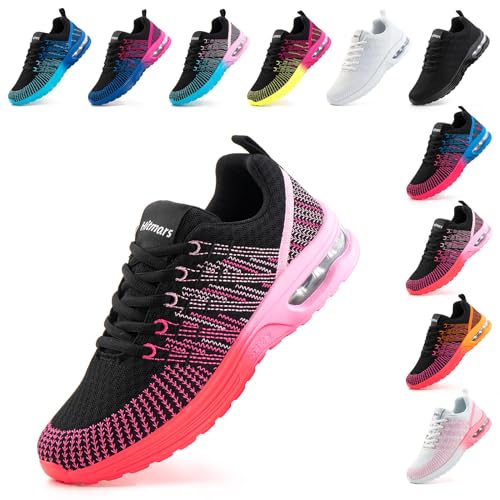 Hitmars Laufschuhe Damen Turnschuhe Luftpolster Sneaker Air Sportschuhe Atmungsaktiv Joggingschuhe Straßenlaufschuhe rutschfest Joggingschuhe Walkingschuhe Fitness Running Outdoor Rosa Rot EU 37 von Hitmars