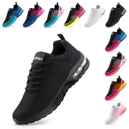 Hitmars Laufschuhe Damen Turnschuhe Luftpolster Sneaker Air Sportschuhe Atmungsaktiv Joggingschuhe Straßenlaufschuhe rutschfest Joggingschuhe Walkingschuhe Fitness Running Outdoor Schwarz EU 38 von Hitmars