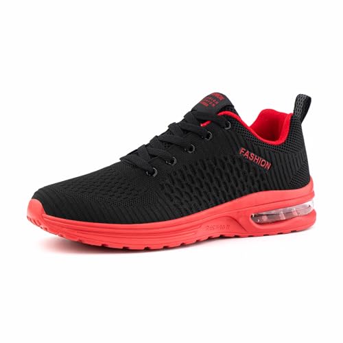 Hitmars Laufschuhe Damen Turnschuhe Luftpolster Sneaker Atmungsaktiv Sportschuhe Leicht Joggingschuhe rutschfest Straßenlaufschuhe Walkingschuhe Fitness Running Outdoor Schwarz Rot EU 45 von Hitmars