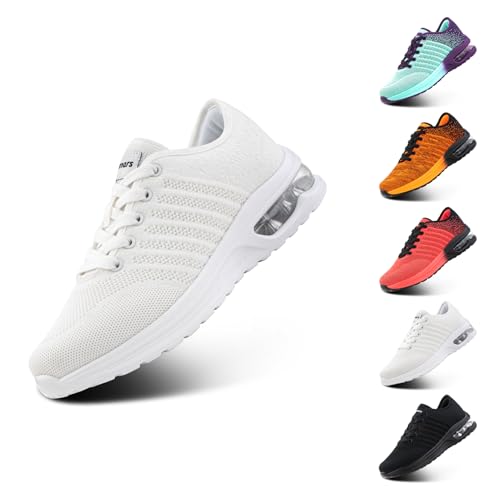 Hitmars Laufschuhe Damen Turnschuhe Luftpolster Sneaker Leicht Sportschuhe Atmungsaktiv Joggingschuhe rutschfest Straßenlaufschuhe Walkingschuhe Fitness Running Outdoor Weiß Größe 42 EU von Hitmars