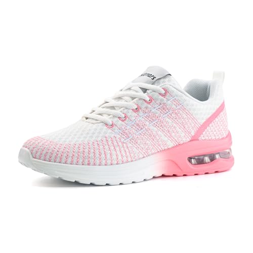 Hitmars Laufschuhe Damen Turnschuhe Sportschuhe Joggingschuhe Straßenlaufschuhe Outdoor Fitness Atmungsaktiv Leichte Freizeitschuhe Sneaker Damen Rosa MN2 Größe 40EU von Hitmars