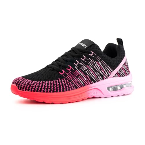 Hitmars Laufschuhe Damen Turnschuhe Sportschuhe Joggingschuhe Straßenlaufschuhe Outdoor Fitness Atmungsaktiv Leichte Freizeitschuhe Sneaker Damen Rosa&Rot MN2 Größe 40EU von Hitmars