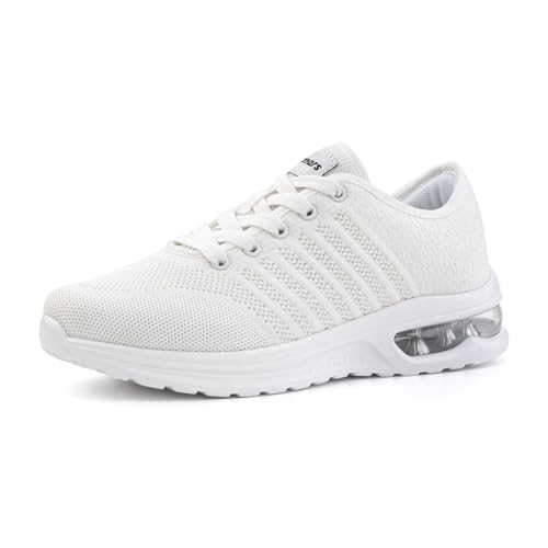 Hitmars Laufschuhe Damen Turnschuhe Sportschuhe Joggingschuhe Straßenlaufschuhe Outdoor Fitness Atmungsaktiv Leichte Freizeitschuhe Sneaker Damen Weiß MN1 Größe 41EU von Hitmars