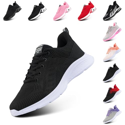 Laufschuhe Damen Sportschuhe Luftpolster Atmungsaktiv Turnschuhe rutschfeste Leichtgewichts Straßenlaufschuhe Sneaker Joggingschuhe Fitness Walkingschuhe Schuhe Schwarz EU 36 von Hitmars