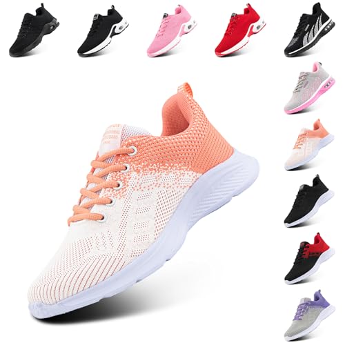 Laufschuhe Damen Sportschuhe Luftpolster Atmungsaktiv Turnschuhe rutschfeste Leichtgewichts Straßenlaufschuhe Sneaker Joggingschuhe Fitness Walkingschuhe Schuhe Orange EU 38 von Hitmars