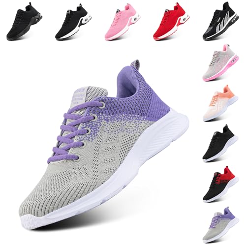 Laufschuhe Damen Sportschuhe Luftpolster Atmungsaktiv Turnschuhe rutschfeste Leichtgewichts Straßenlaufschuhe Sneaker Joggingschuhe Fitness Walkingschuhe Schuhe Lila EU 40 von Hitmars