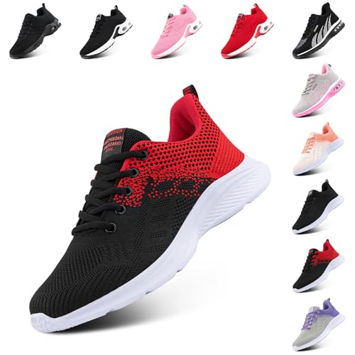 Laufschuhe Damen Sportschuhe Luftpolster Atmungsaktiv Turnschuhe rutschfeste Leichtgewichts Straßenlaufschuhe Sneaker Joggingschuhe Fitness Walkingschuhe Schuhe Rot EU 36 von Hitmars