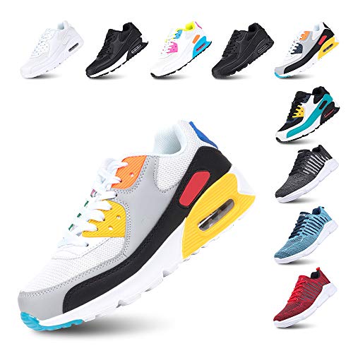 Hitmars Laufschuhe Herren Damen Turnschuhe Licht Dämpfung Air Sportschuhe rutschfest Atmungsaktiv Fitness Sneakers E-WeißGelb 46 von Hitmars