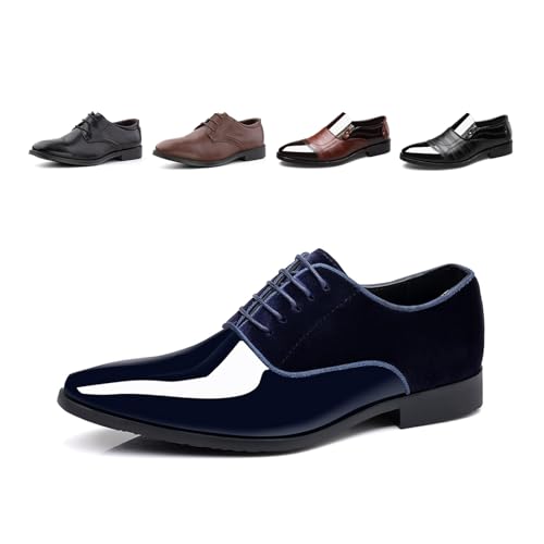 Hitmars Lederschuhe Herren Anzugschuhe Business Oxford Schuhe Lackleder Derby Brogue Schnürhalbschuhe Hochzeit Smoking FL1813 Blau EU 41, FEILG1813BL41P 2 von Hitmars