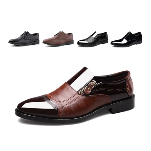 Hitmars Lederschuhe Herren Anzugschuhe Business Oxford Schuhe Lackleder Derby Brogue Schnürhalbschuhe Smoking Hochzeit FL1812 Braun EU 40 von Hitmars