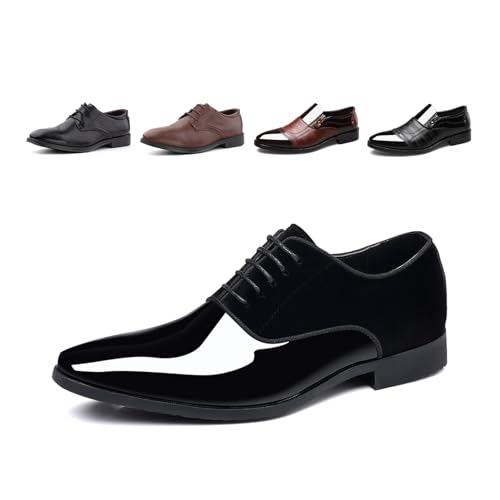 Lederschuhe Herren Anzugschuhe Business Oxford Schuhe Lackleder Derby Brogue Schnürhalbschuhe Smoking Hochzeit FL1813 Schwarz EU 42 von Hitmars
