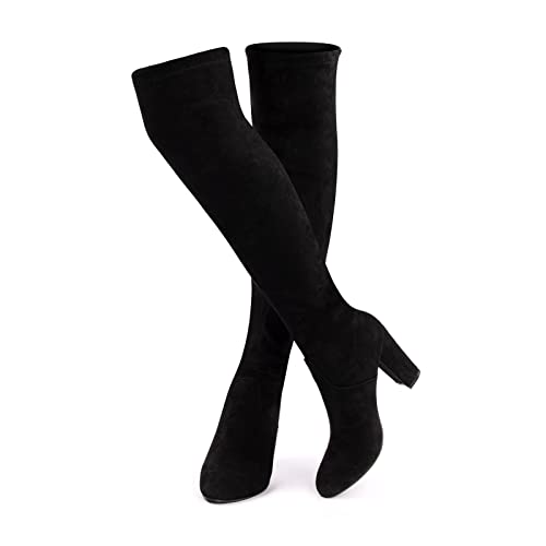 Hitmars Overknees Stiefel Damen Wildleder Warme Lange Stiefel mit Blockabsatz Schwarz EU 39 von Hitmars