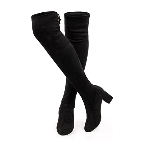 Hitmars Overknees Stiefel Damen Wildleder Warme Lange Stiefel mit Blockabsatz Schwarz EU 43 von Hitmars